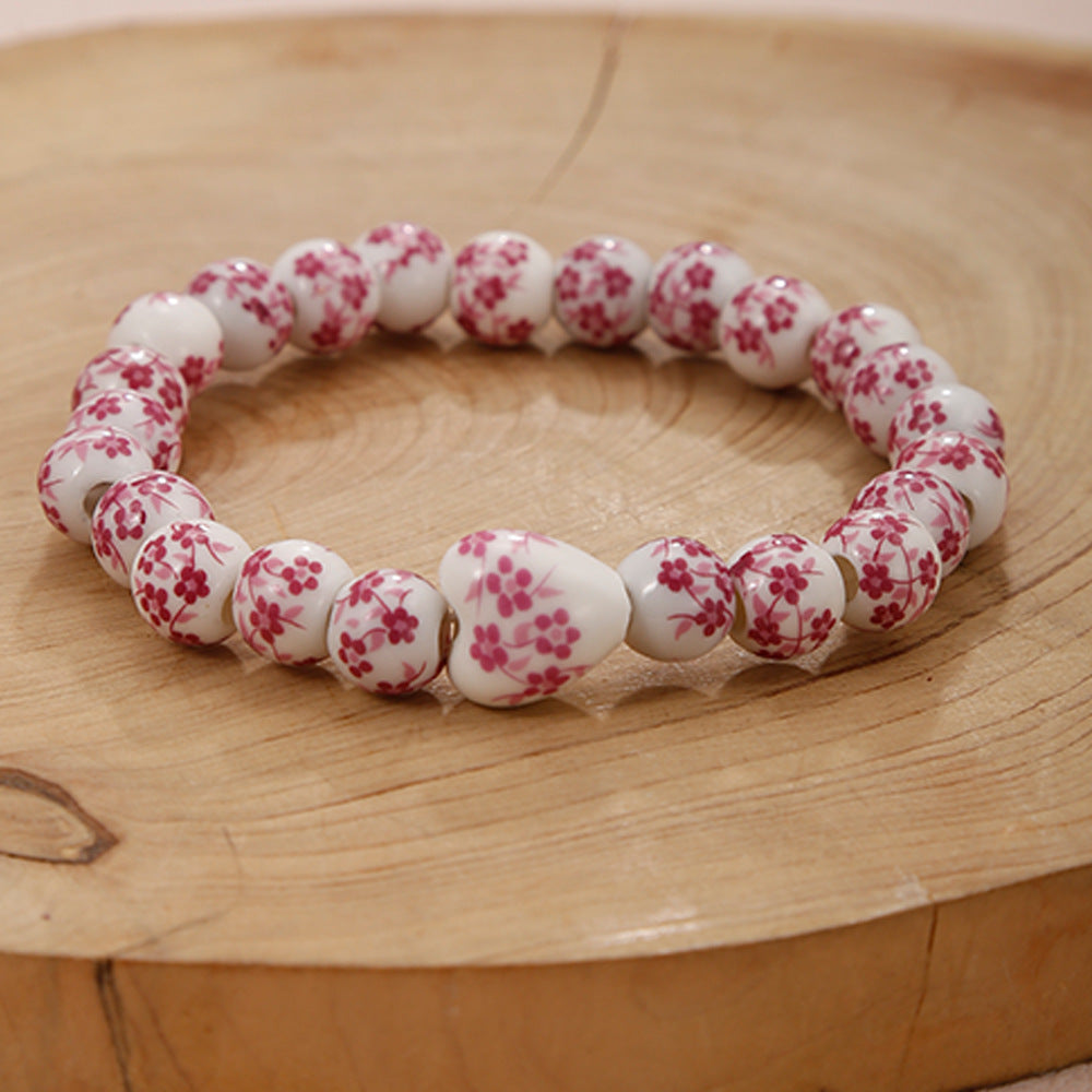 Women's & Men's Blue White Porcelain Ceramic Pattern Love Bracelets