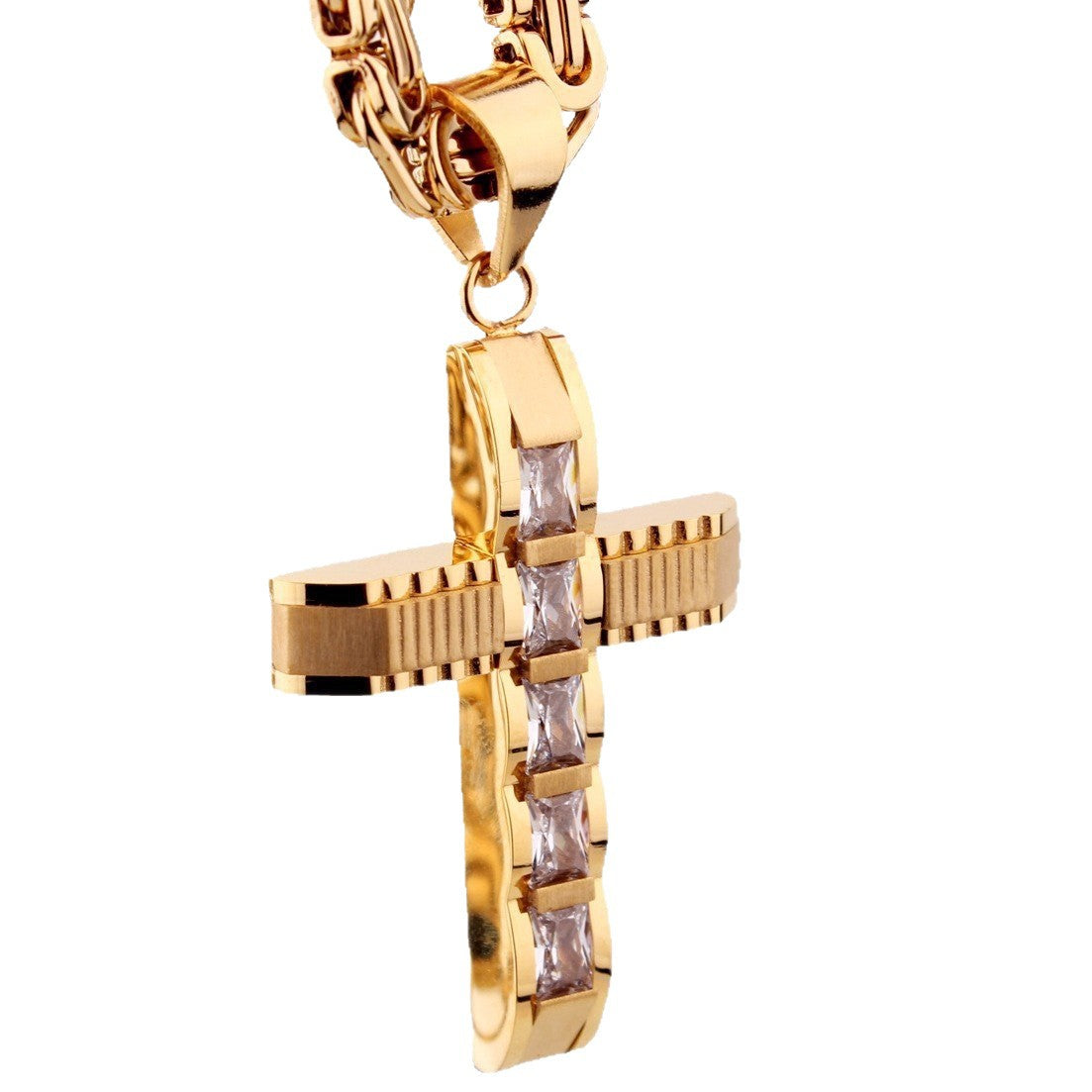 Men's Titanium Steel Cross High-grade Diamond Hip Hop Stainless Necklaces