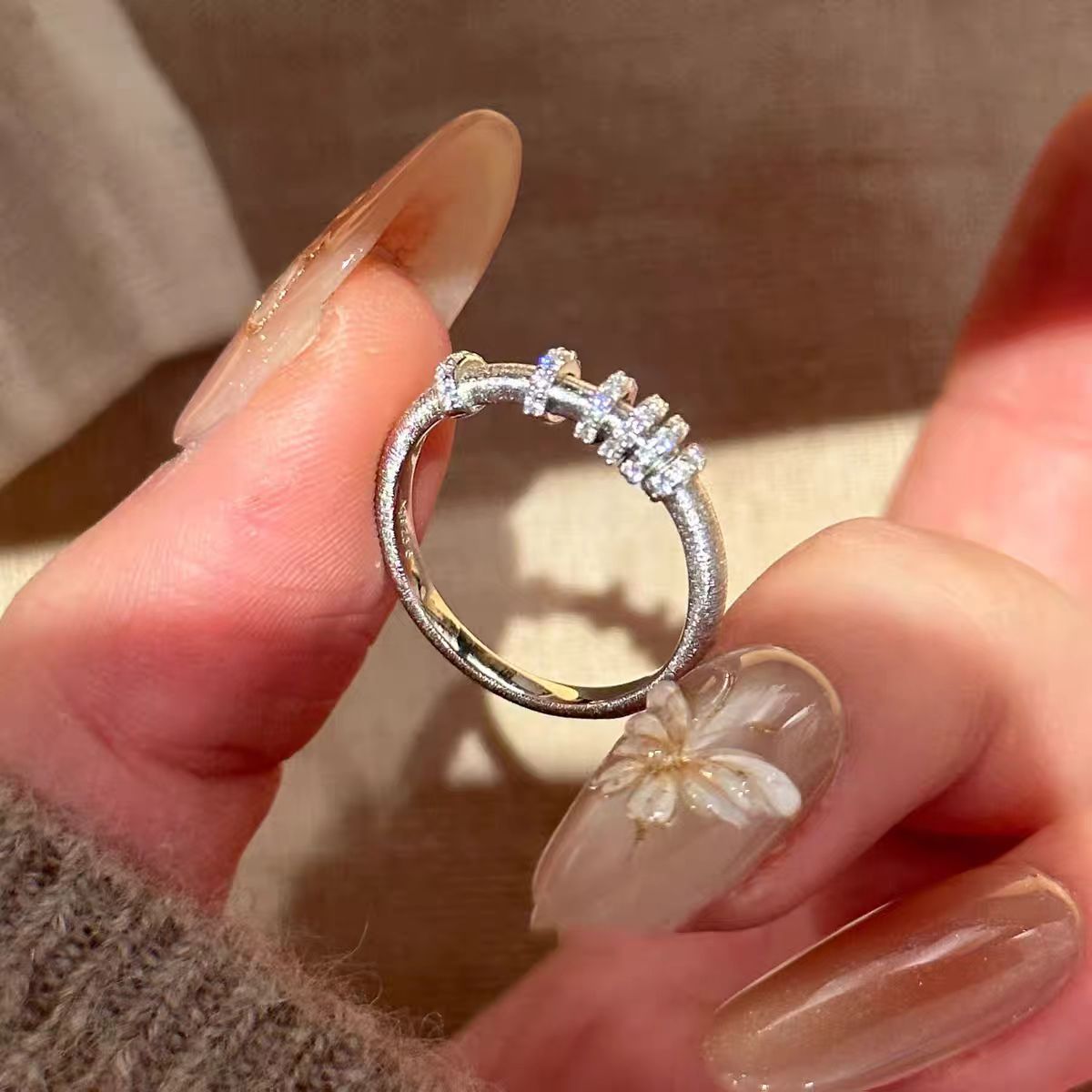 Brushed Interlocked Good Luck Comes Advanced Personality Ring