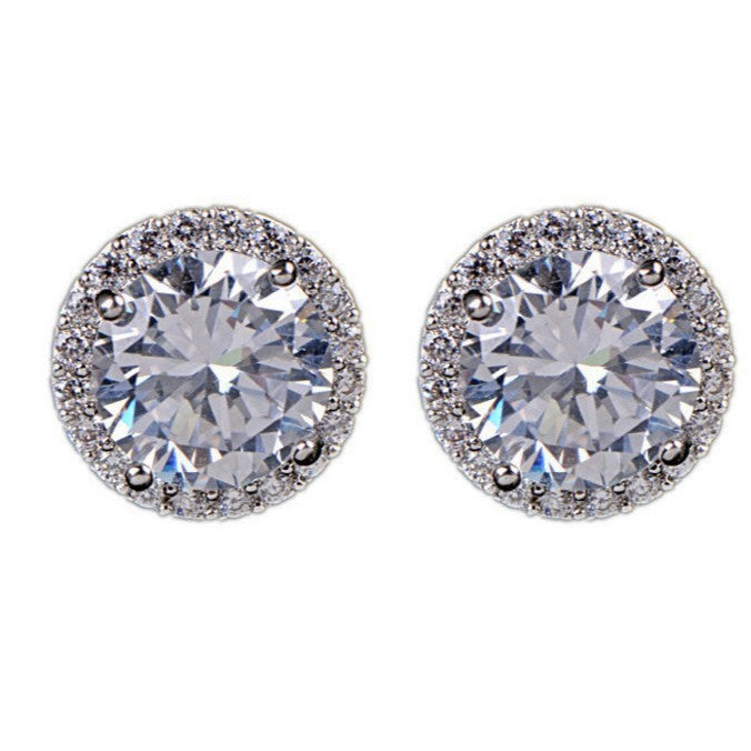 Women's Korean Style Full Diamond Round Zircon Stud Earrings