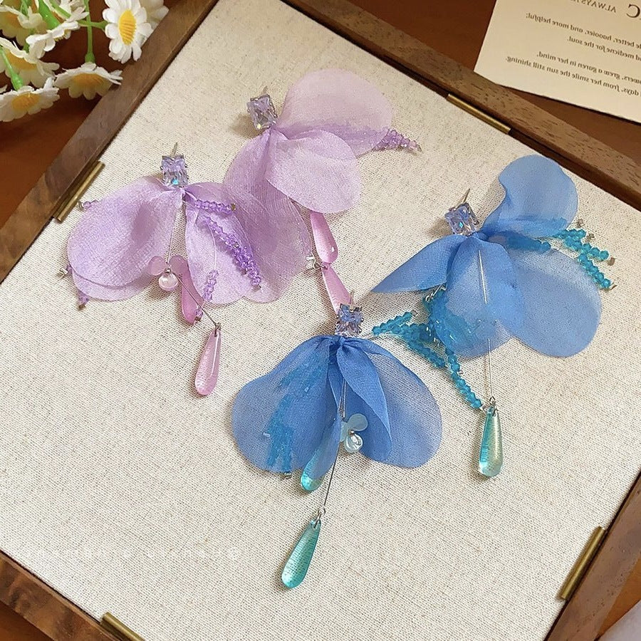 Zircon Crystal Flowers Summer Seaside Vacation Style Super Fairy Beautiful Earrings