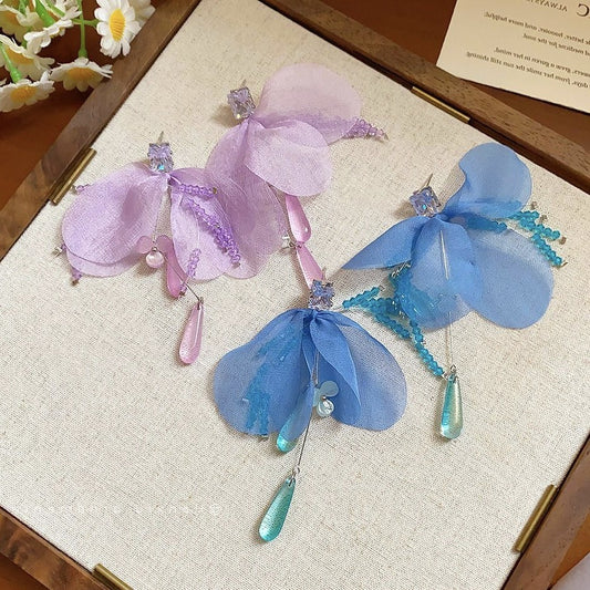Zircon Crystal Flowers Summer Seaside Vacation Style Super Fairy Beautiful Earrings