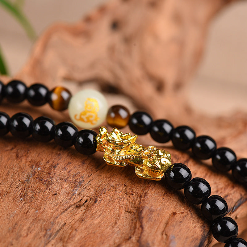 Women's & Men's Obsidian Twee Zodiac Luminous Sand Golden Bracelets