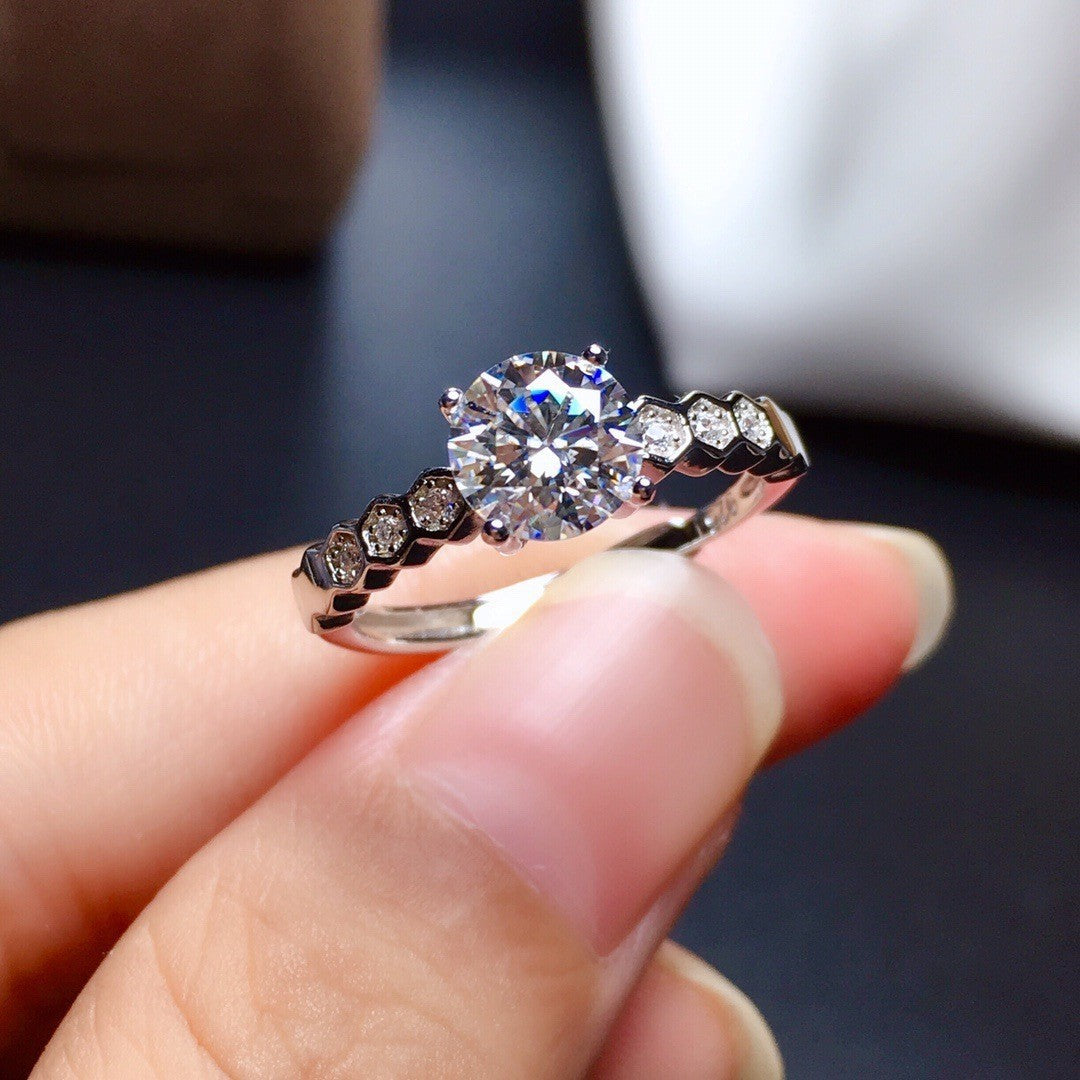 Eight Hearts Arrows Zircon Imitation Moissanite Female Male Six Claw Ring
