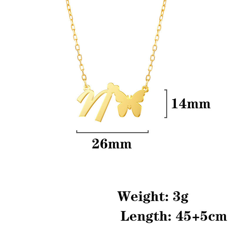 Stainless Steel Butterfly Love Letter High-grade Clavicle Pendants