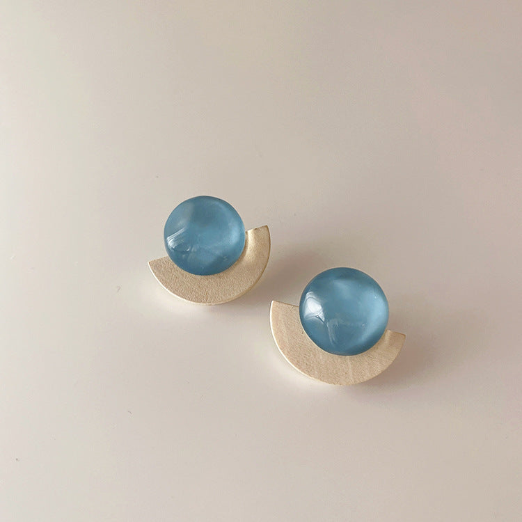 Niche Fan-shaped Wooden Resin Female Simple Personalized Earrings