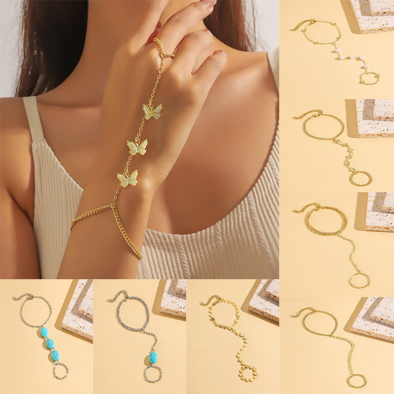 Chain Finger Simple Elegant High-grade Pearl Rhinestone Bracelets