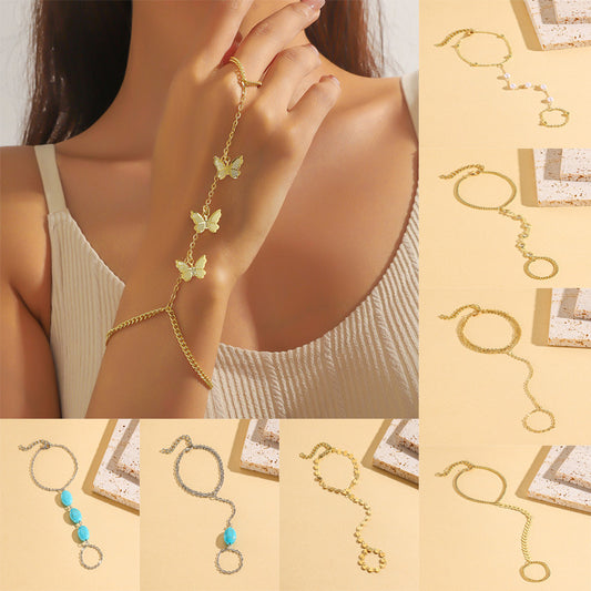 Chain Finger Simple Elegant High-grade Pearl Rhinestone Bracelets