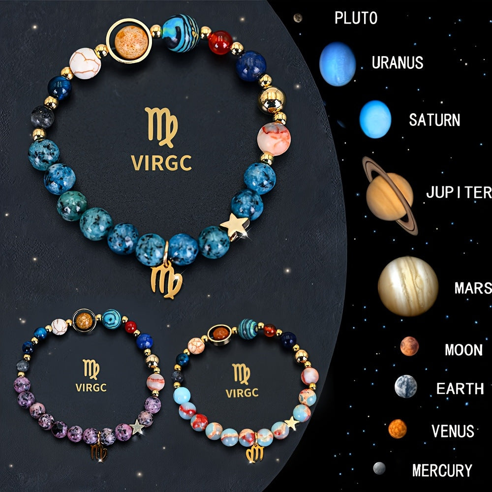 Planets Twee Constellations Natural Stone Blue Black Bracelet