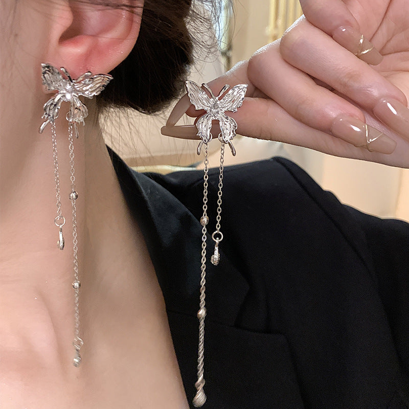 Sier Liquid Butterfly Tassel Female Design High-grade Elf Rings