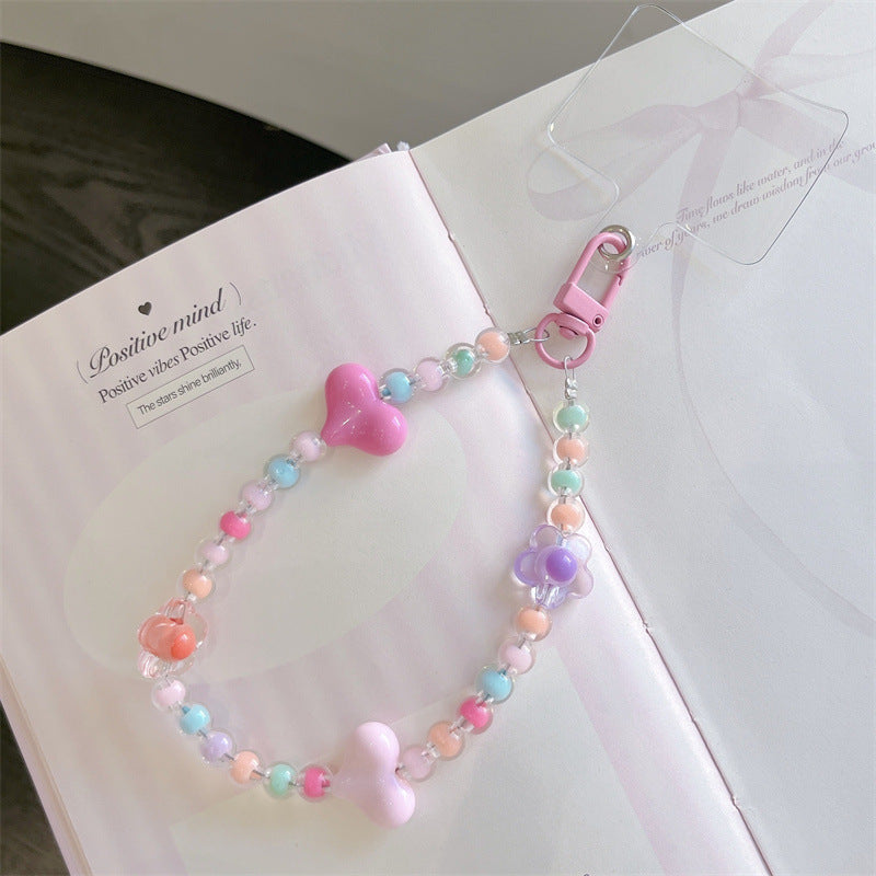 Women's Bow Beads Mobile Phone Lanyard Charm Pearl Love Short Bracelet