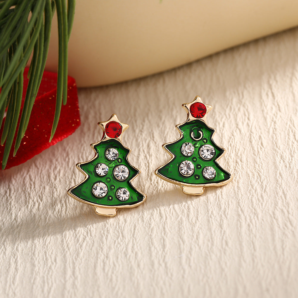 Fashion Elk Tree Snowflake Rhinestone Personalized Stud Earrings