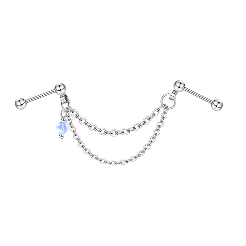 Ball Fashion Piercing Stainless Steel Chain Zircon Moon Heart-shaped Ear Earrings