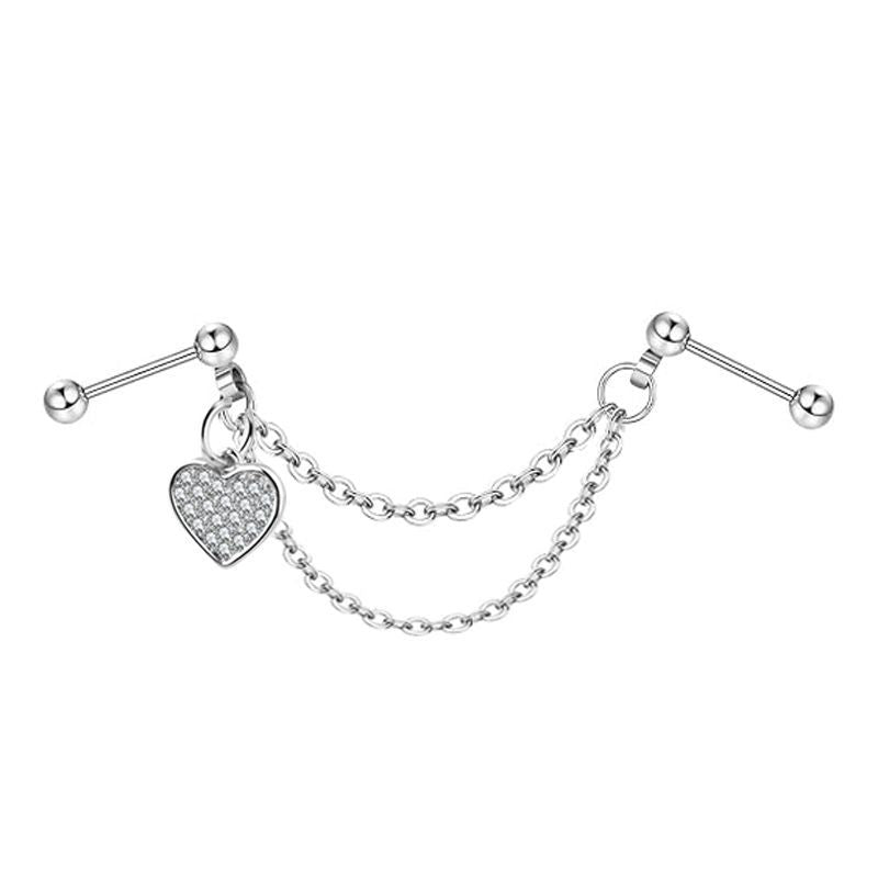 Ball Fashion Piercing Stainless Steel Chain Zircon Moon Heart-shaped Ear Earrings