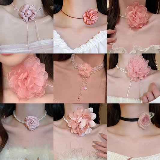 Net Yarn Flowers Ribbon Heart Fashion Necklaces
