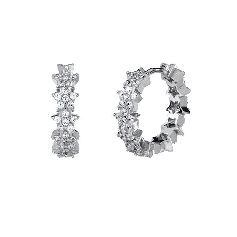 Sier Needle Light Luxury Geometric Inlaid Zircon Ear Simple Fashion Earrings