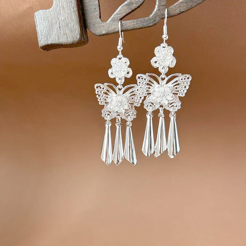 Sier Ethnic Style Peacock Retro Ear Hook Vintage Scenic Spot Earrings