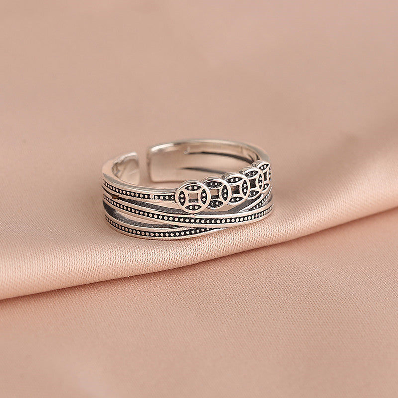 Women's Trendy Style Design Vintage Finger Coin Opening Smart Money Drawing Ring