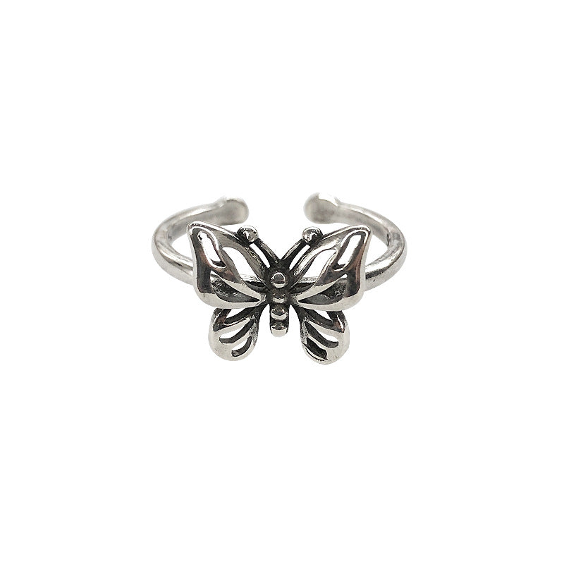 Simple Sier Niche Butterfly Personalized Open Rings