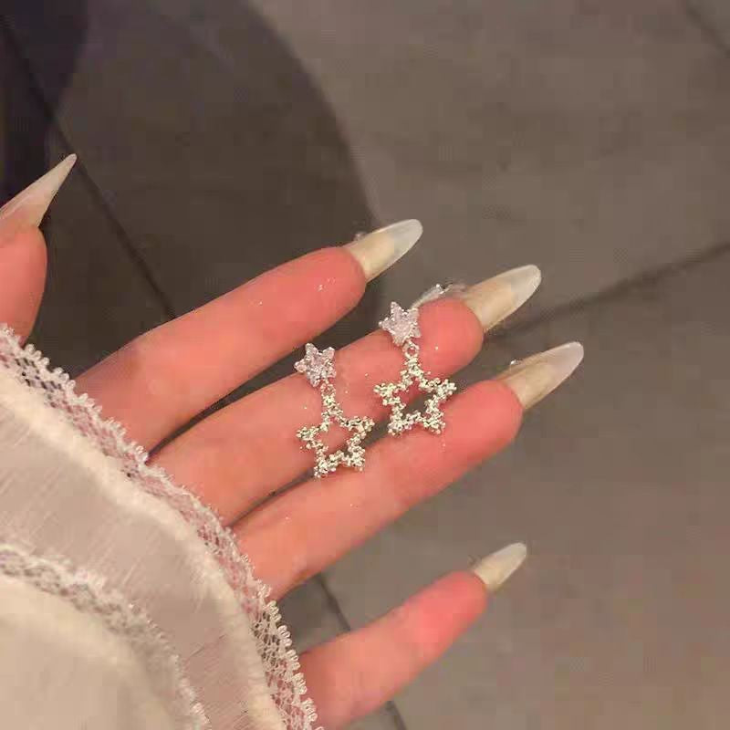 Long Zircon Tassel Exquisite Starfish Shell Cross Earrings
