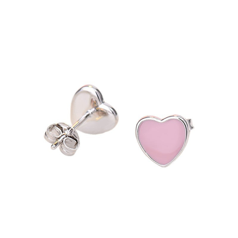 Women's Pink Blue Heart-shaped Sweet Temperament Epoxy Ear Rings