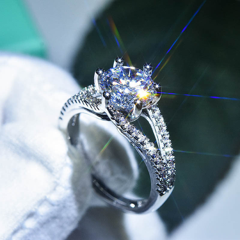Eight Hearts Arrows Zircon Imitation Moissanite Female Male Six Claw Ring