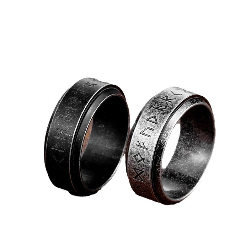 Viking Letters Nordic Retro Simple Titanium Rings