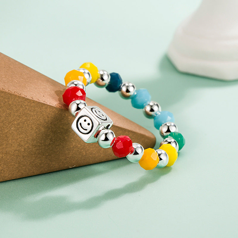 Beaded Female Rainbow Smiley Face Love Heart Simplicity Rings