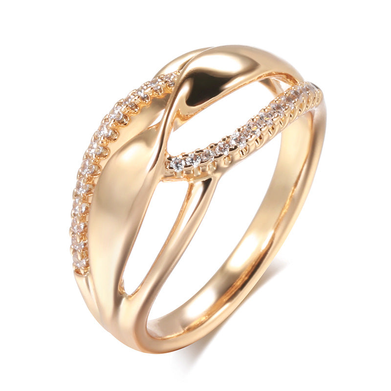 Gold Trendy Personality Twisted Glossy Inlaid Rings