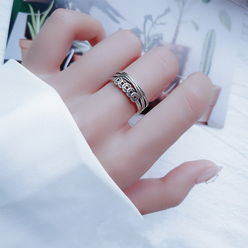Women's Trendy Style Design Vintage Finger Coin Opening Smart Money Drawing Ring