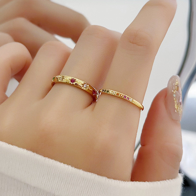 Plated Zircon Rhinestone Stackable Half Twin Diamond Index Rings