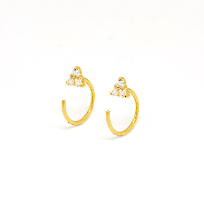 Simple Stylish U-shaped Ear Hook Triangle Rhinestone Zircon Earrings