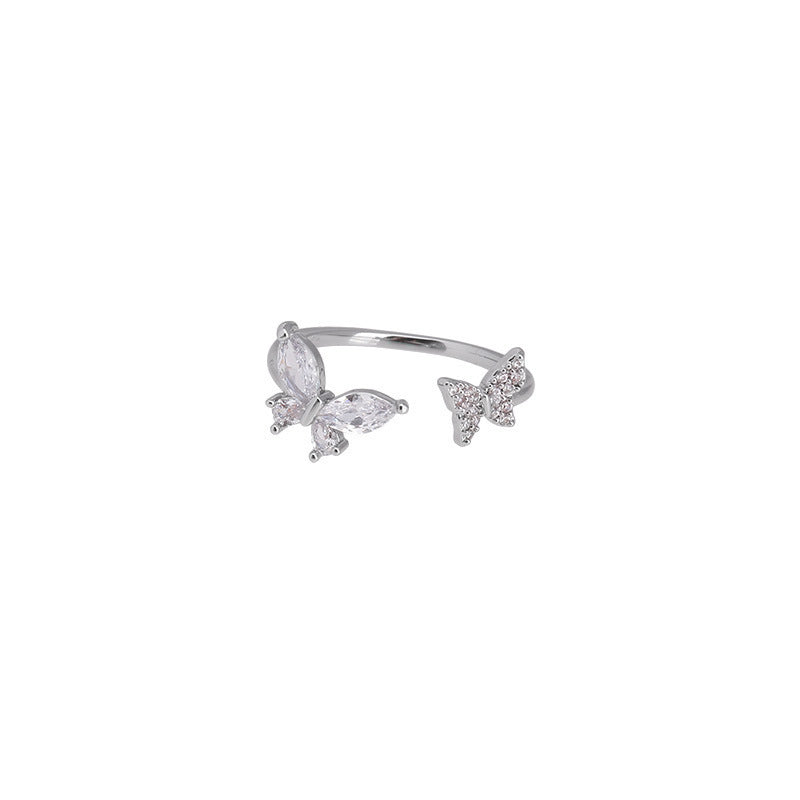 Affordable Luxury Style Double Zircon Sterling Sier Female Ring