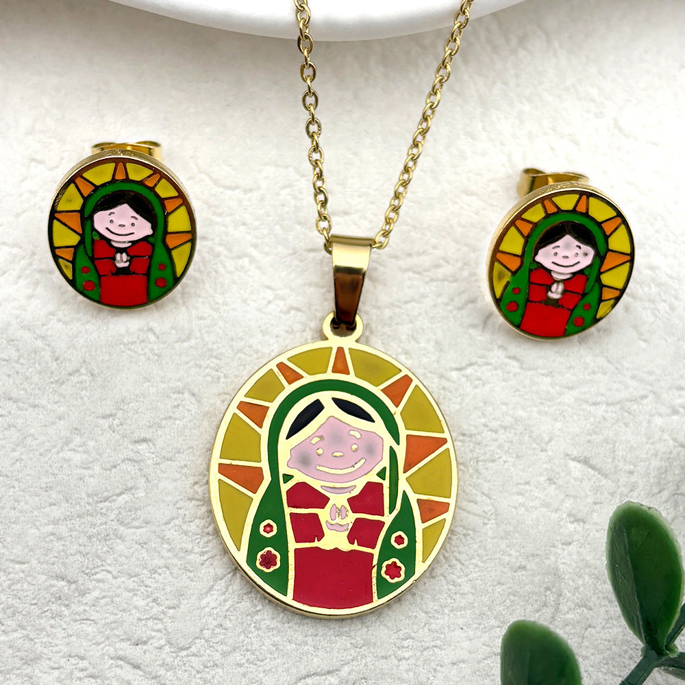 Clear Stock Rainbow Color Small Cartoon Female Oil Pendants