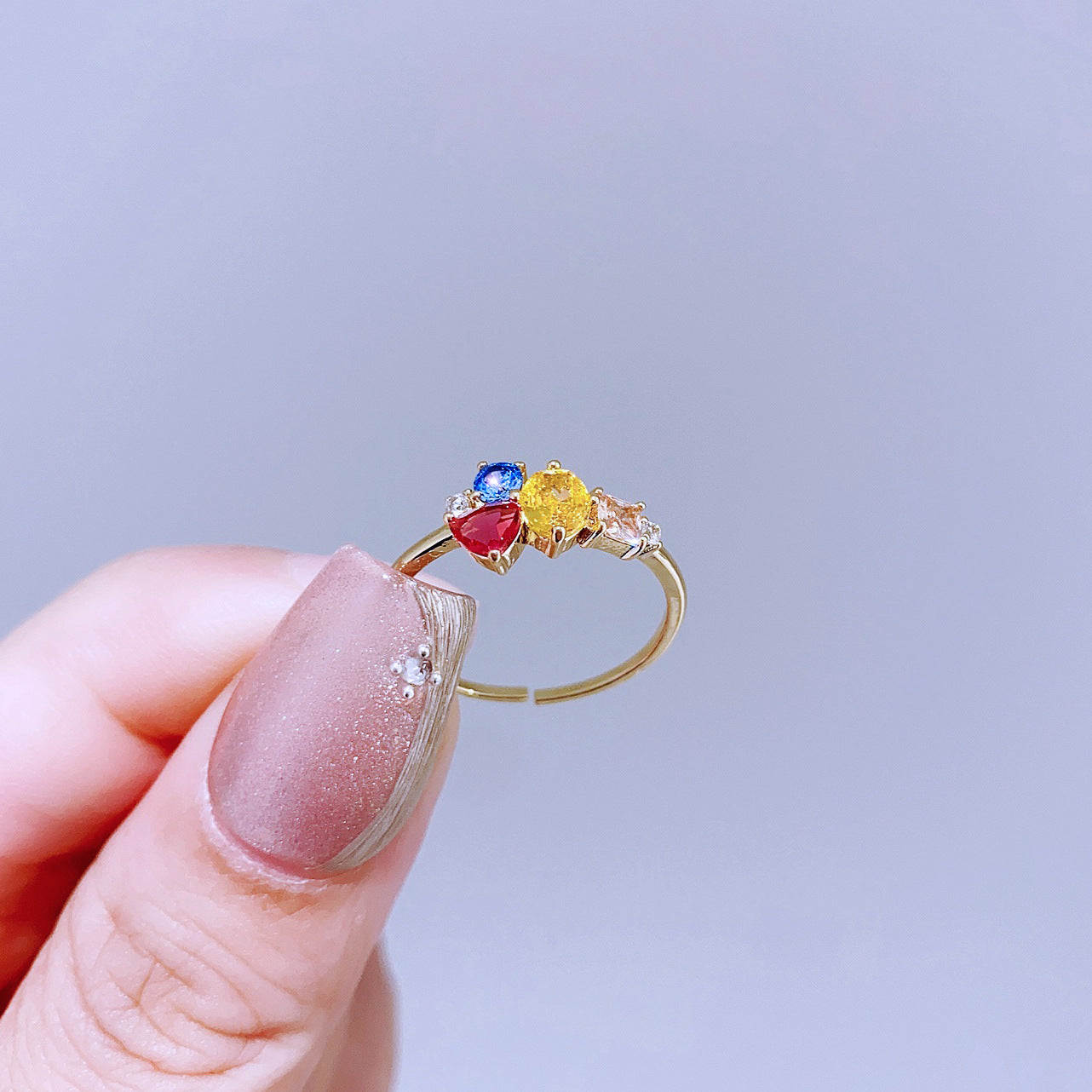 Light Luxury Minority Design Colorful Gemstone Rings