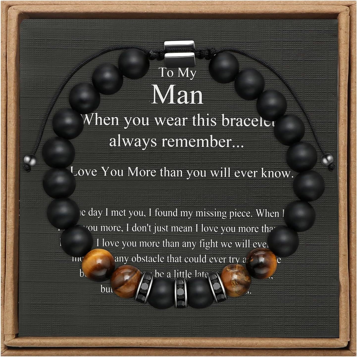Men's Stone Tiger Eye Woven Adjustable Beaded Bracelet