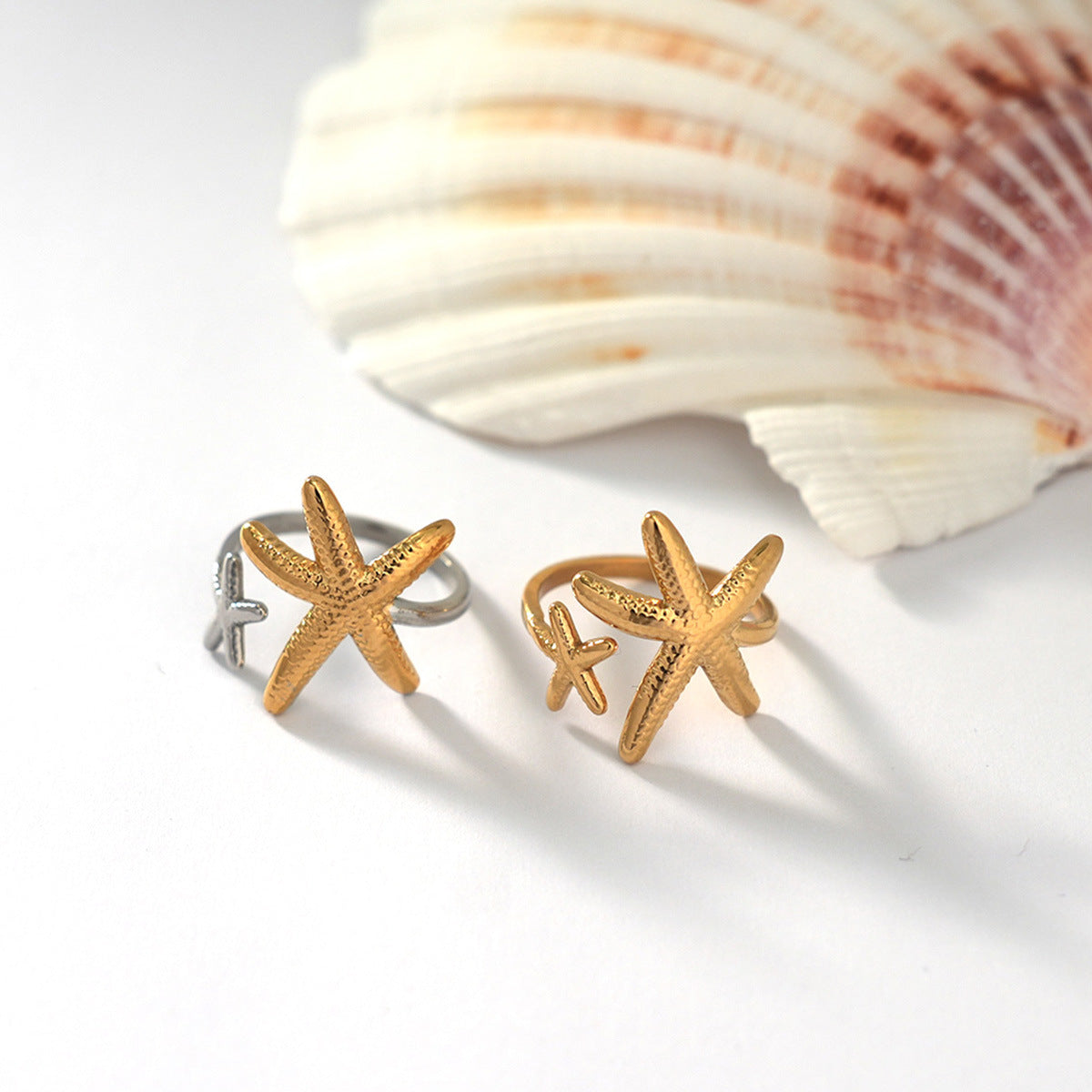 High-grade Light Luxury Packaging Female Design Starfish Shell Ring