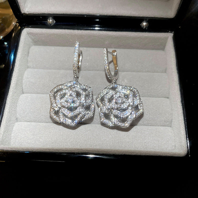 Korean Style White Zircon High-grade Simple Personalized Design Sense Earrings