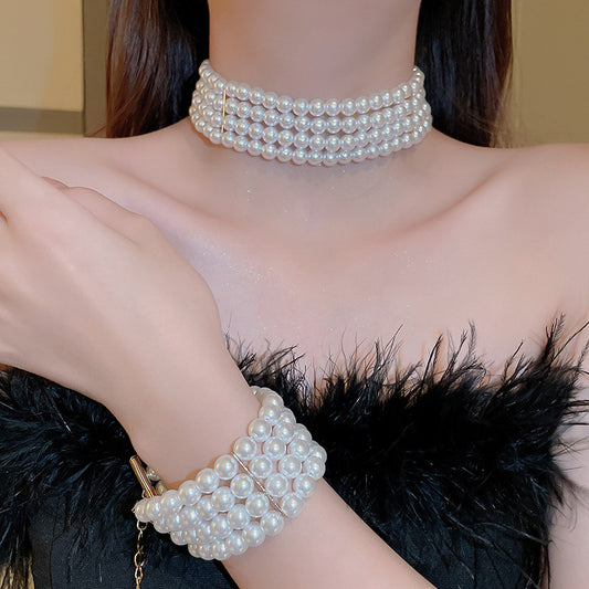 Four Rows Imitation Pearl French Retro Fashion Elegance Necklaces