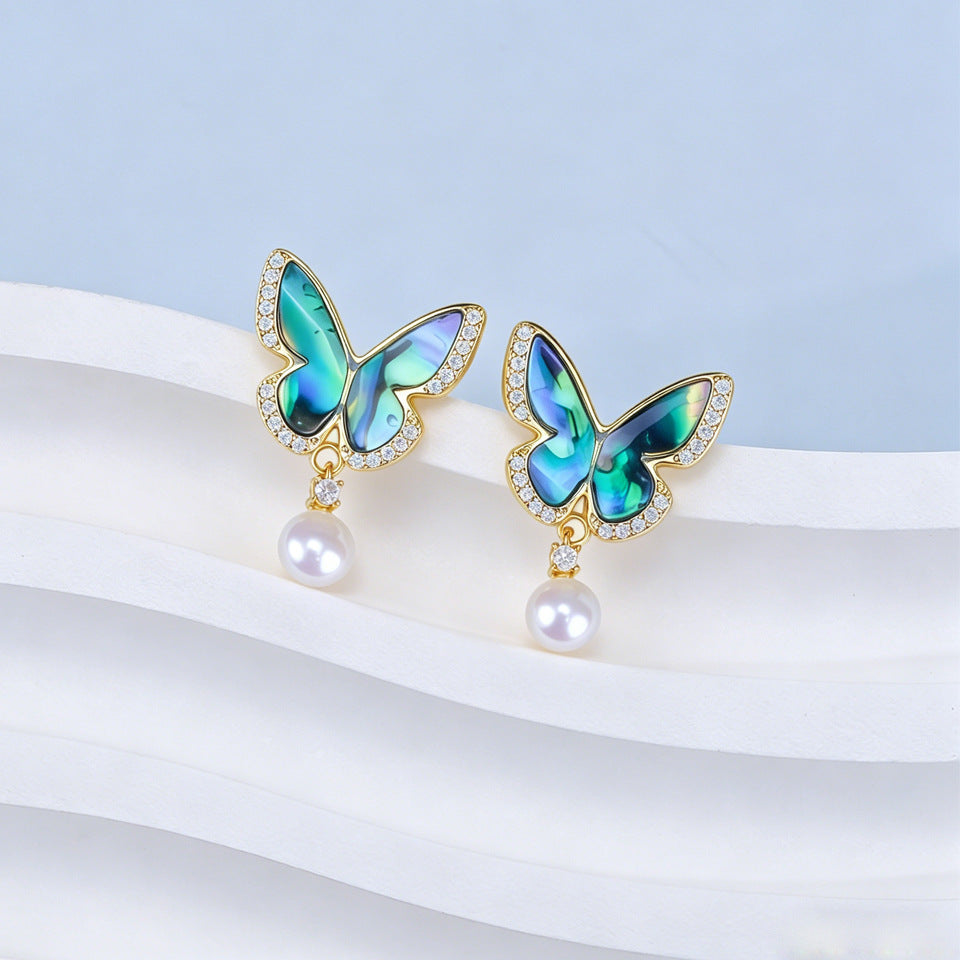 Women's Natural Freshwater Pearl Ear Sier Needle High Earrings