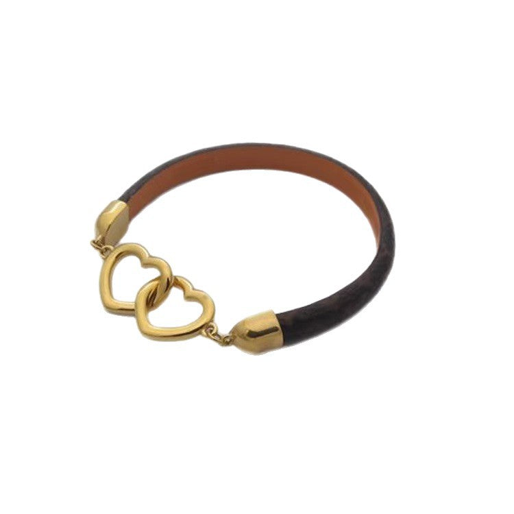 V's Four-leaf Clover Presbyopic Leather Couple Simple Bracelet