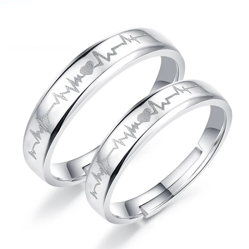 Women's & Men's Heartbeat Couple Design Korean Ecg Creative Adjustable Ring