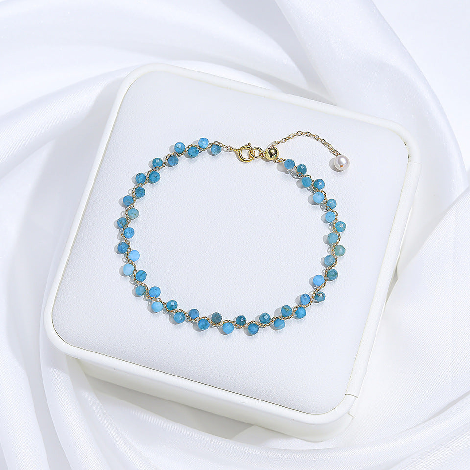 Women's Natural Stone Color Cut Tourmaline Aquamarine Hand Accessory Hand-woven High-grade Bracelets