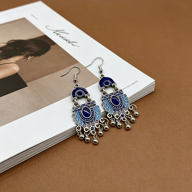 Retro Bohemian Ethnic Style Fashion Drop Oil Creative Water Long Earrings