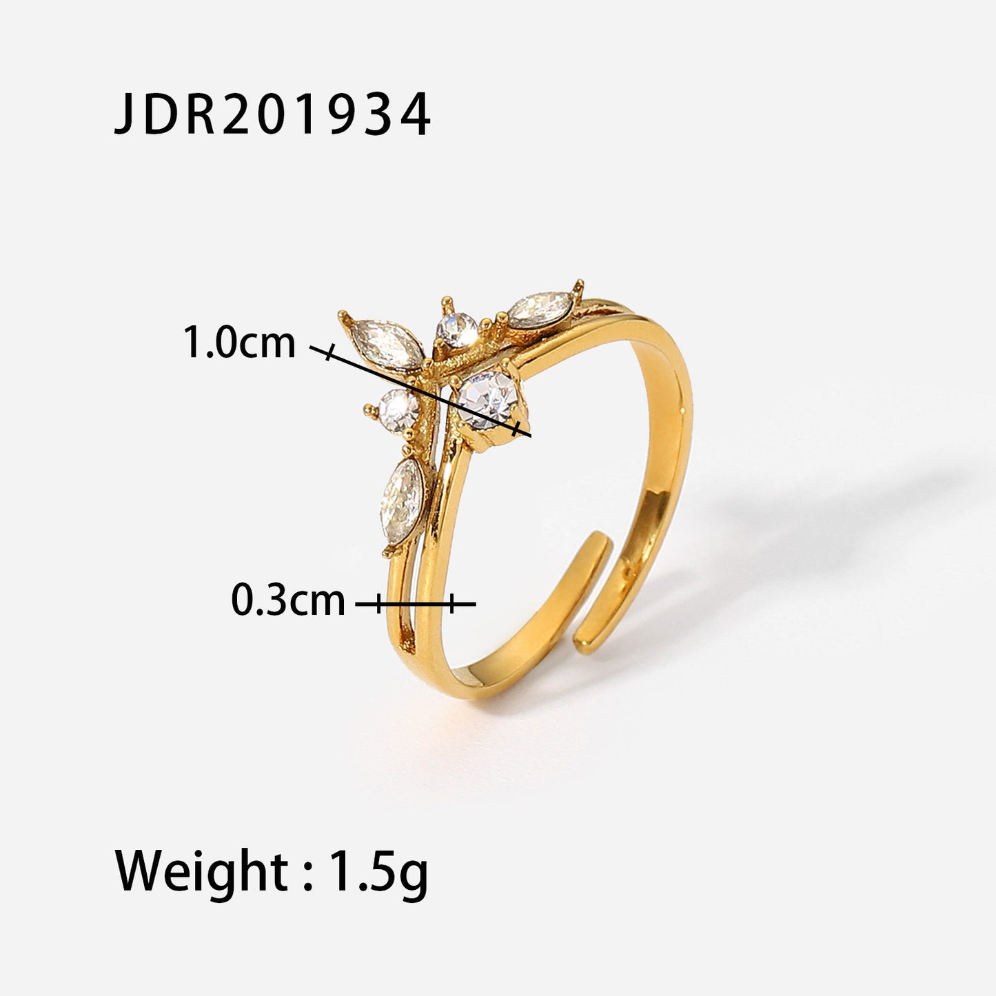 Women's Stainless Steel Gold-plated Open Irregular White Cubic Ring
