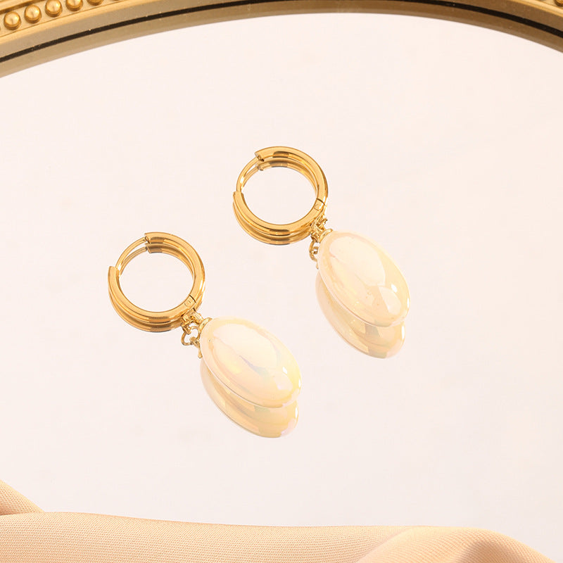 Women's Pear-shaped Water Drop Dopamine Painted Titanium Steel Simple Earrings
