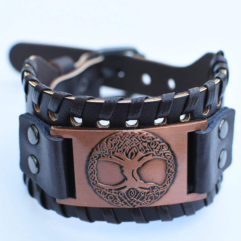 Men's Retro Viking Totem Leather Wolf Head Bear Claw Gossip Lucky Bracelet