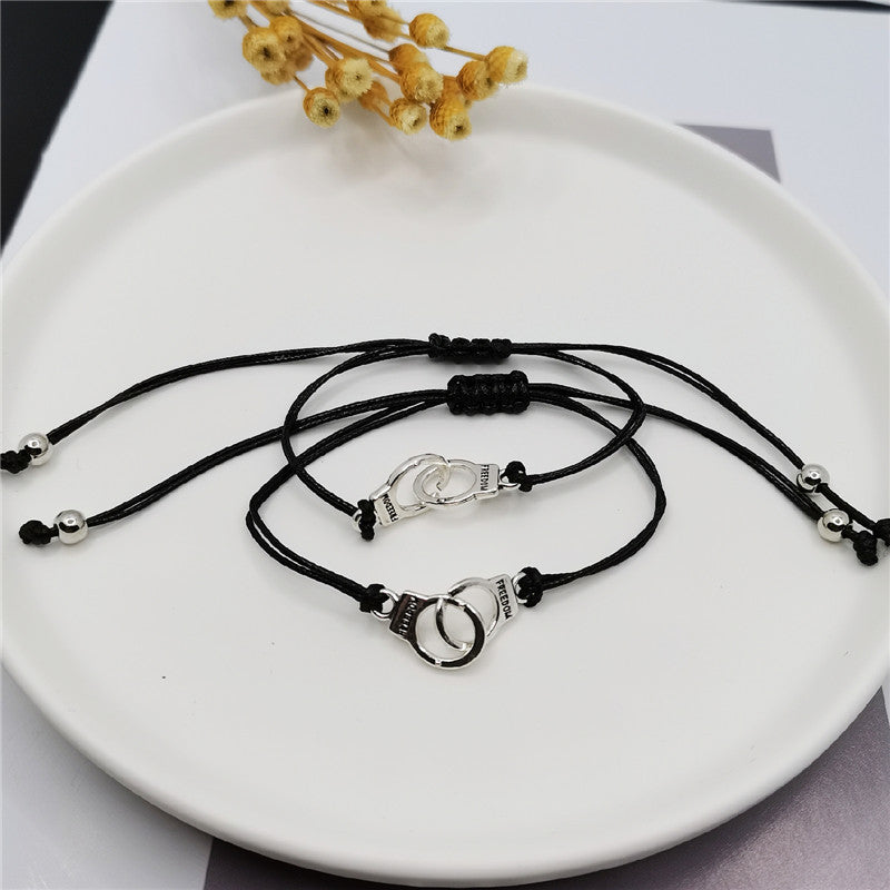 Creative Letters Handcuffs Wax Rope Woven Couple Bracelet