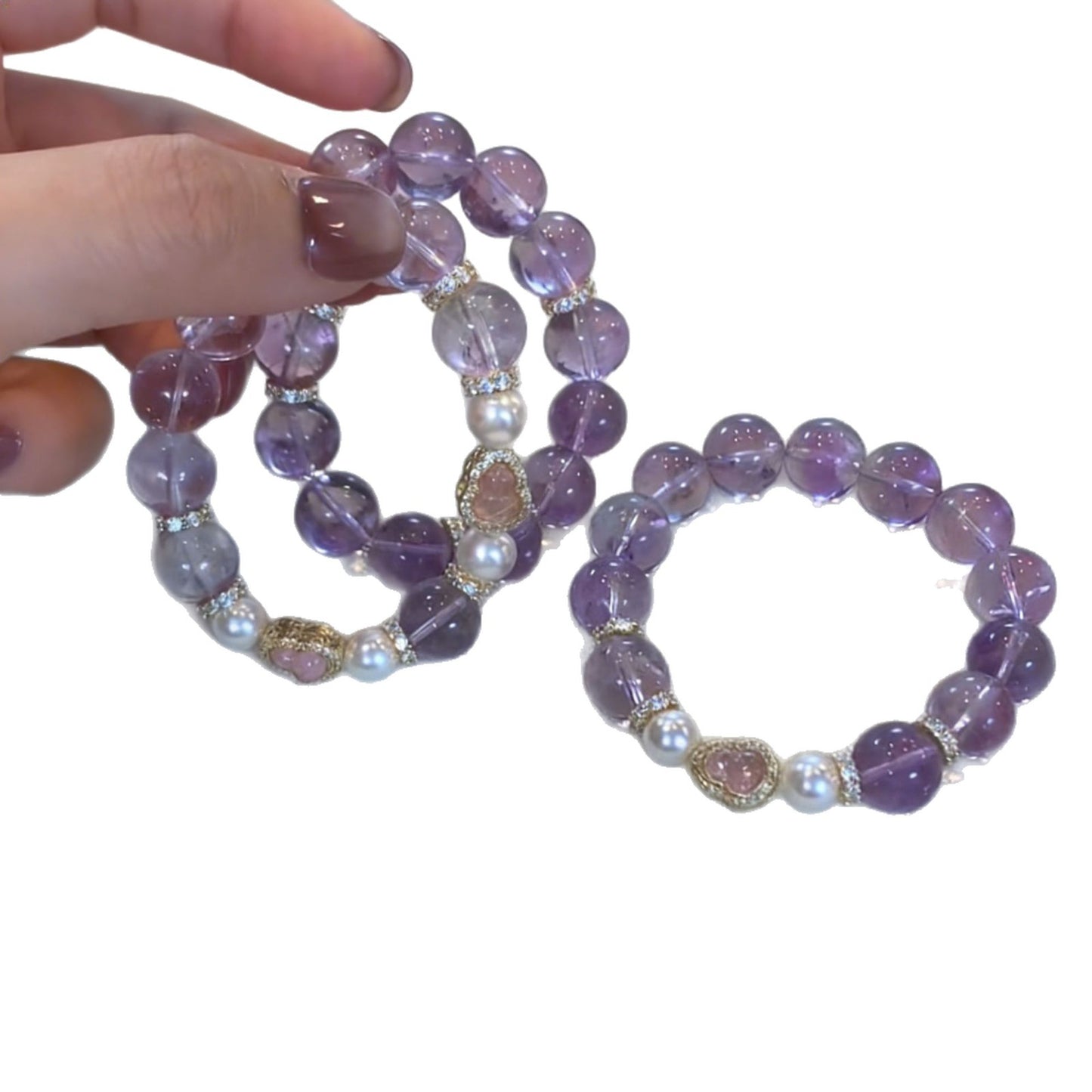 Sweet Purple Asse Crystal Glass Gourd Shell Pearls Design High-grade Bracelets