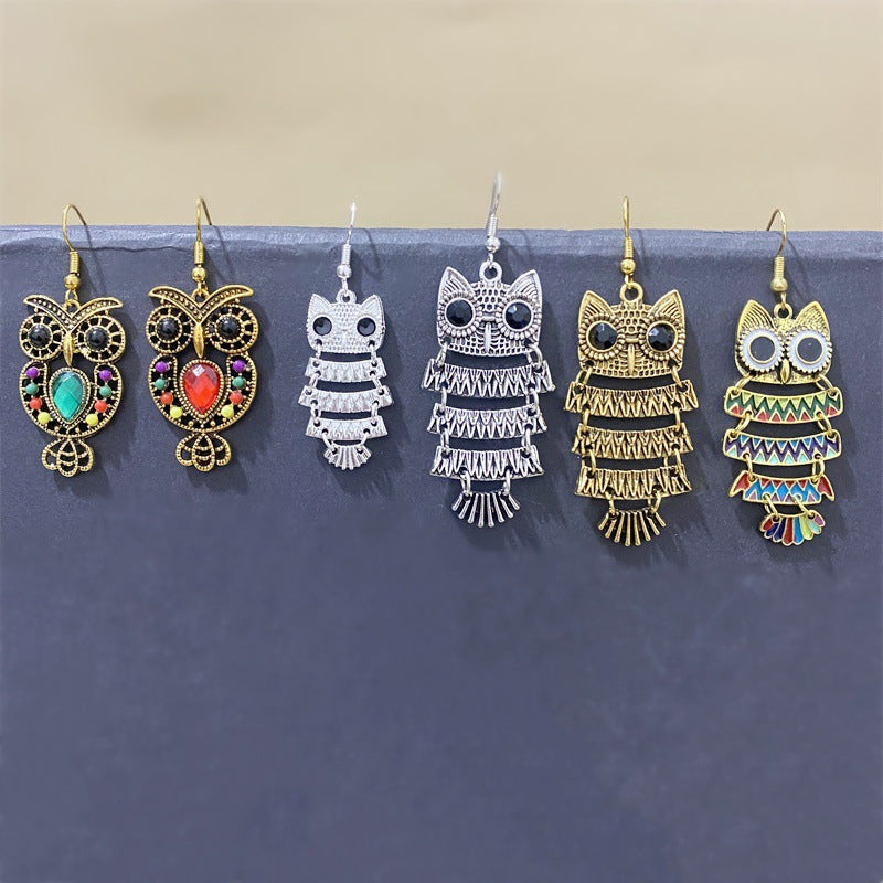 Owl Cute Colorful Retro Ethnic Style Exotic Earrings